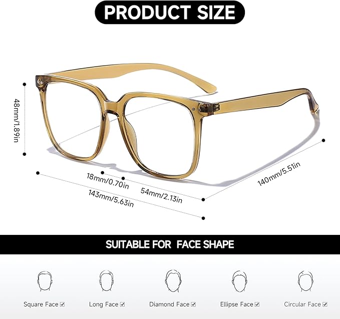 Oversized Square Blue Light Blocking Glasses for Women and Men - Gaming & Computer Anti-Fatigue