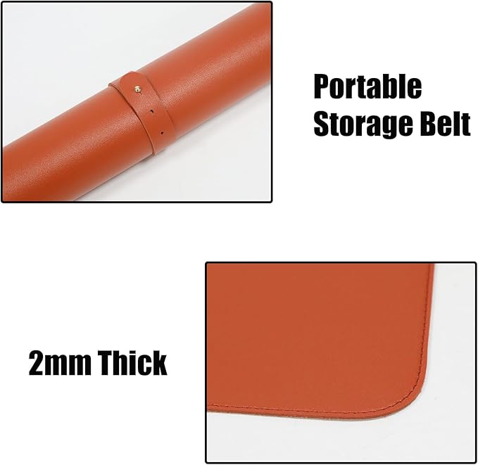 Double-Sided Keyboard Mouse Pad, 31.5"x15.7" PU Leather and Cork Desk Mat Large Overlocked-Edge Desk Pad with Matching Thread, Orange
