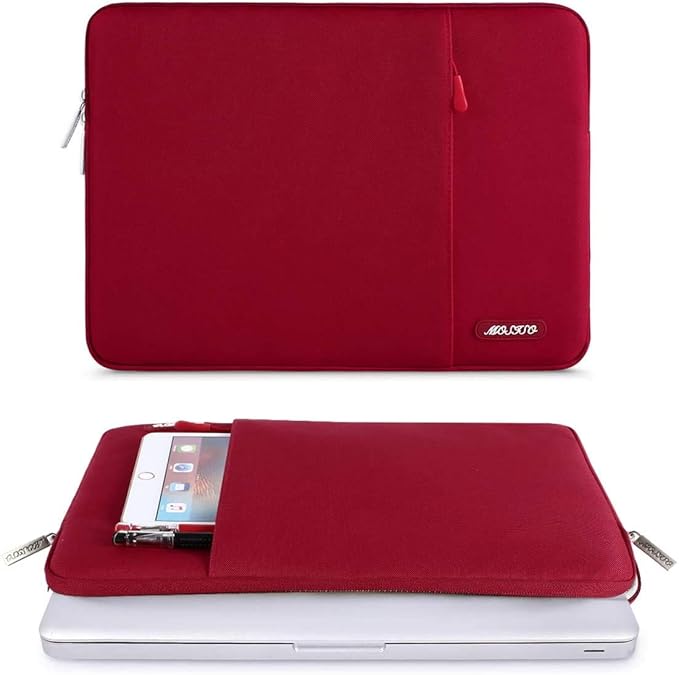 MOSISO Laptop Case 16 inch, 15-15.6 inch Laptop Sleeve Compatible with MacBook Pro 16 M5 M4 M3 M2 M1, HP Acer Dell Lenovo ASUS, Polyester Vertical Computer Sleeve Bag with Pocket, Red