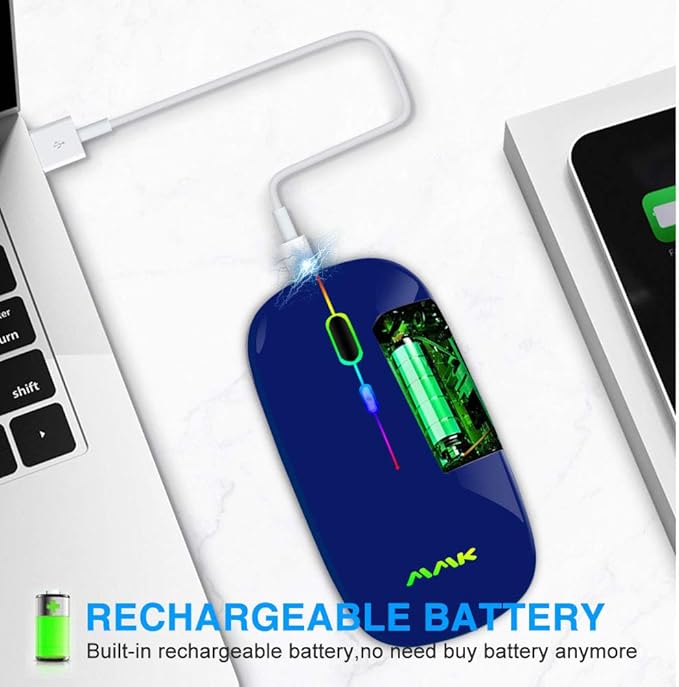 Wireless Bluetooth Mouse for Laptop, Rechargeable Mouse 2.4G USB Optical Wireless Mouse, LED Slim Dual Mode(Bluetooth 5.0 and 2.4G) Wireless for Laptop, PC, Mac OS, Android, Windows(Dark Blue)