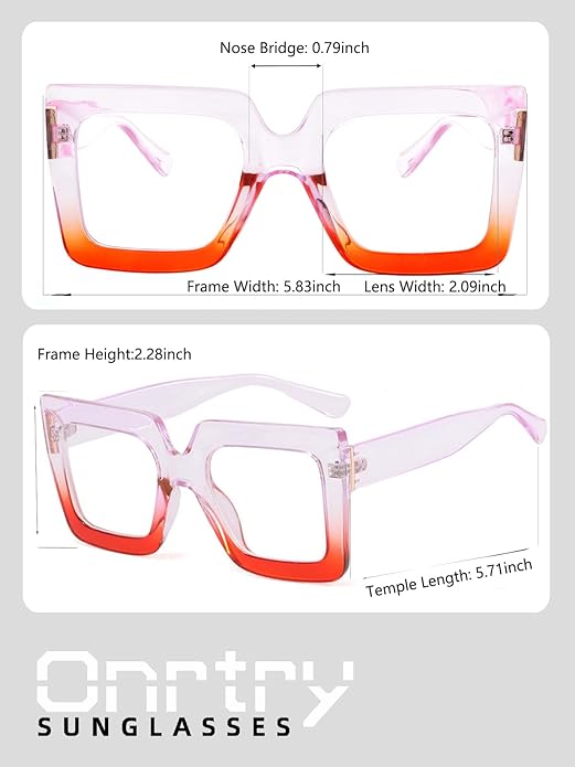 Onrtry Oversized Square Blue Light Glasses for Women Men Thick Frame Big Computer Eyewear Non-Prescription Eyeglasses