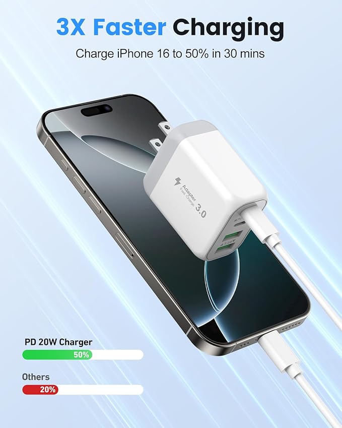 40W USB C Charger Block, 2-Pack 4-Port Fast Charging Block Power Adapter, Dual PD & QC Type-C Multiport Wall Charger for iPhone 17 16 15 14 13 12 11 Pro Max, Samsung, Tablets