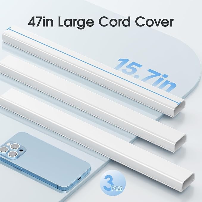 Wire Covers for 2 Cords TV on Wall, 47in Paintable Cable Hider, Medium Cable Management Kit, Cord Hiding for Wall White, W0.95in H0.47in - Image 8