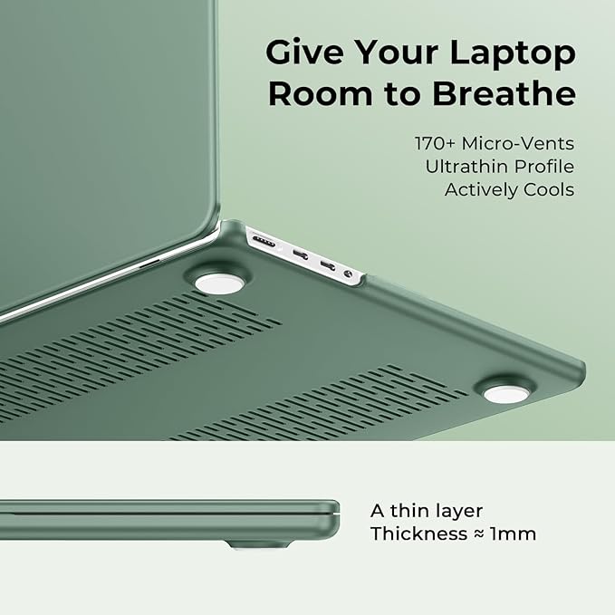 EooCoo Case Compatible with MacBook Pro 14 inch M5 2026-2021 M4 M3 M2 M1 Pro/Max Chip, Matte Grip, Bump-Resistant, Hard Shell Cases with Keyboard Cover, Screen Protector - Midnight Green