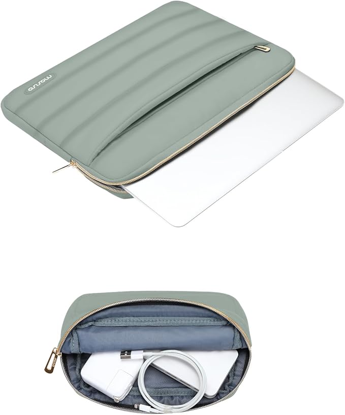 MOSISO Laptop Case 14 inch, 14 inch Puffy Laptop Sleeve Compatible with HP Lenovo Dell ASUS Acer, HP Stream, Dell Latitude, Lenovo IdeaPad, Polyester Horizontal Bag with Small Case, Antique Green