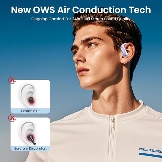 Open Ear Earbuds Bluetooth AI Ear Buds 60Hrs Playtime Wireless Over Headphones with Earhooks IPX7 Waterproof Touch Control Air Conduction Sport Headsets Earphones for Workout Running Purple