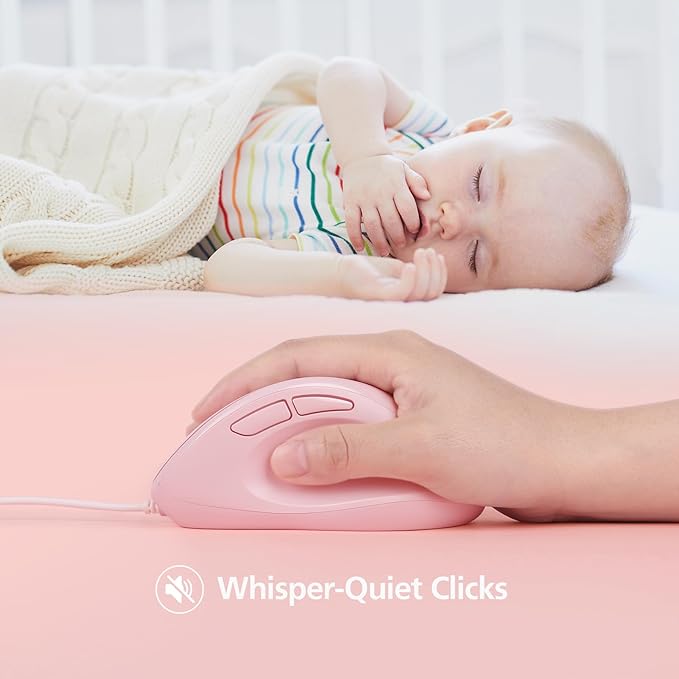Micropack Ergonomic Mouse Wired for Laptop, PC Computer and Desktop, Ergo Mouse Vertical with Silent Clicks, Up to 3200 DPI Adjustable Mouse Sensitivity, Pink