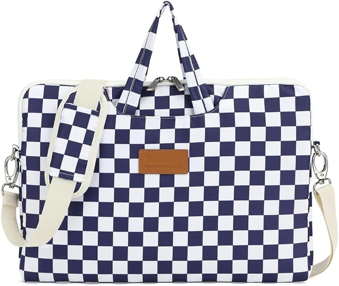 canvaslife Waterproof Pattern Resistant Laptop Shoulder Messenger Bag for Pro 16 inch and 15.6 inch-16 inch Laptop (Deep blue Checker)