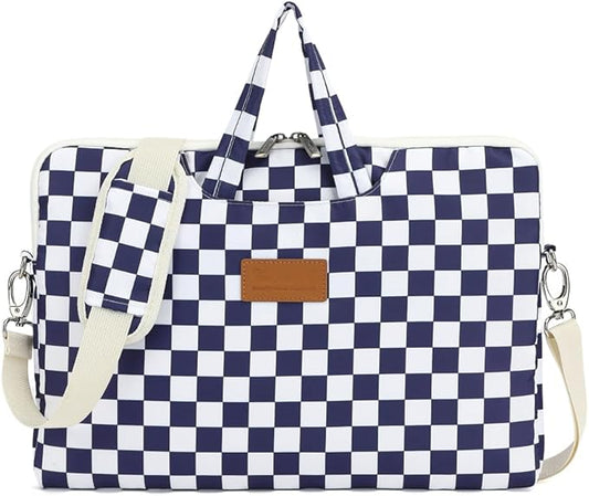 canvaslife Waterproof Pattern Resistant Laptop Shoulder Messenger Bag for Pro 16 inch and 15.6 inch-16 inch Laptop (Deep blue Checker)