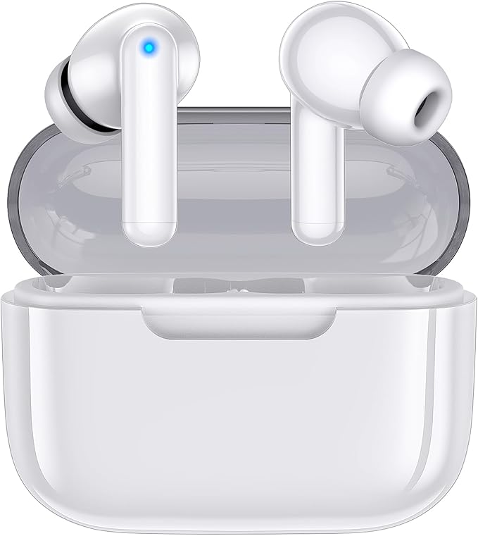 kurdene Wireless Earbuds, Bluetooth 5.3 in Ear Buds Light Weight Headphones with Deep Bass Sound,48 Hours Playtime Headset,Clear Calls Earphones with Mics for Sports Workout White