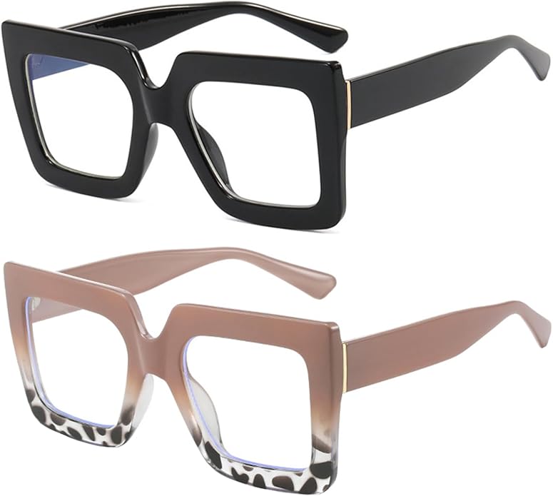 Onrtry Oversized Square Blue Light Glasses for Women Men Thick Frame Big Computer Eyewear Non-Prescription Eyeglasses