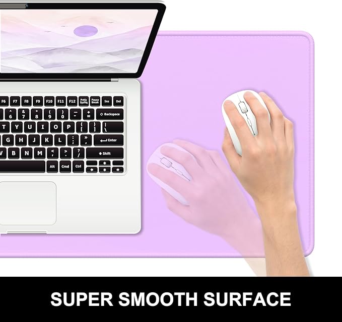 Hsurbtra Desk Pad, 23.6" x 13.8" Premium-Textured Desk Mat, Stitched Edge Anti-Slip Waterproof Rubber Mouse Pad, M Extended Computer Mat for Office Gaming Laptop Keyboard Vanilla Purple