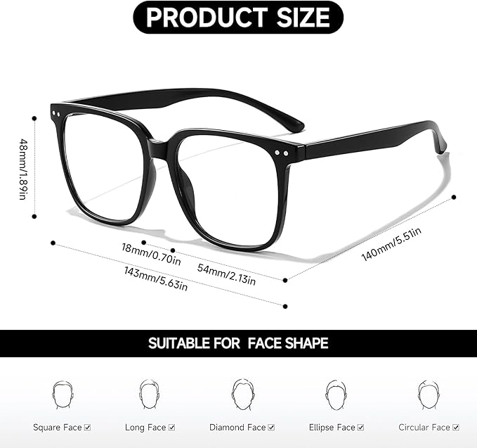 Oversized Square Blue Light Blocking Glasses for Women and Men - Gaming & Computer Anti-Fatigue