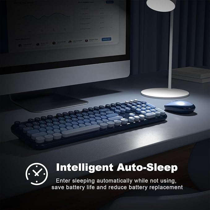 Wireless Keyboard and Mouse Combo, Typewriter Full Size Keyboard with Number Pad, Ergonomic Design for Windows PC Computer Laptop Desktop, Home and Office Use -Blue