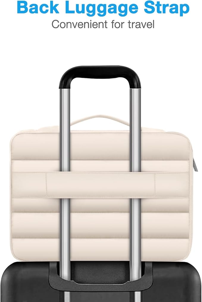 MOSISO 360 Protective 13-14 inch Laptop Case, 13.3 inch Puffy Laptop Sleeve Compatible with MacBook Air 13 13.6 M3 M2 M1/Pro 13/14, HP, Dell, ASUS, Lenovo,Polyester Horizontal Side Open Bag, Sand