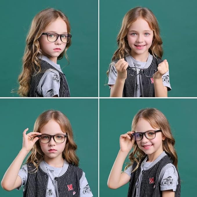 Okany Blue Light Glasses for Kids 3 Pack Blue Light Blocking Glasses for Teen Boys Girls Age 3-10,Computer Screen Gaming TV Phone Glasses Anti Glare,UV & Eye Strain (Grey Black+Transparent+Blue)