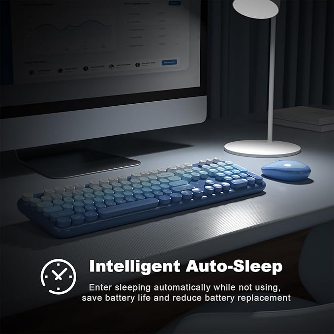 Wireless Keyboard Mouse Combo, Typewriter Full Size Keyboard with Number Pad and 2 in 1 USB Connected Mouse for PC Computer Laptop Desktop Windows 7 8 10 11 (Blue Colorful)