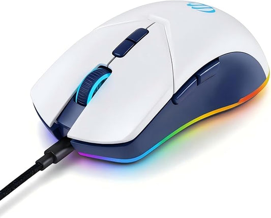 Wired Mouse, USB Computer Mouse 1600 DPI Mobile Optical Mouse Ergonomic Design Computer Mice with Cord for Laptop, PC, Desktop, MacBook, 7 Buttons (White)