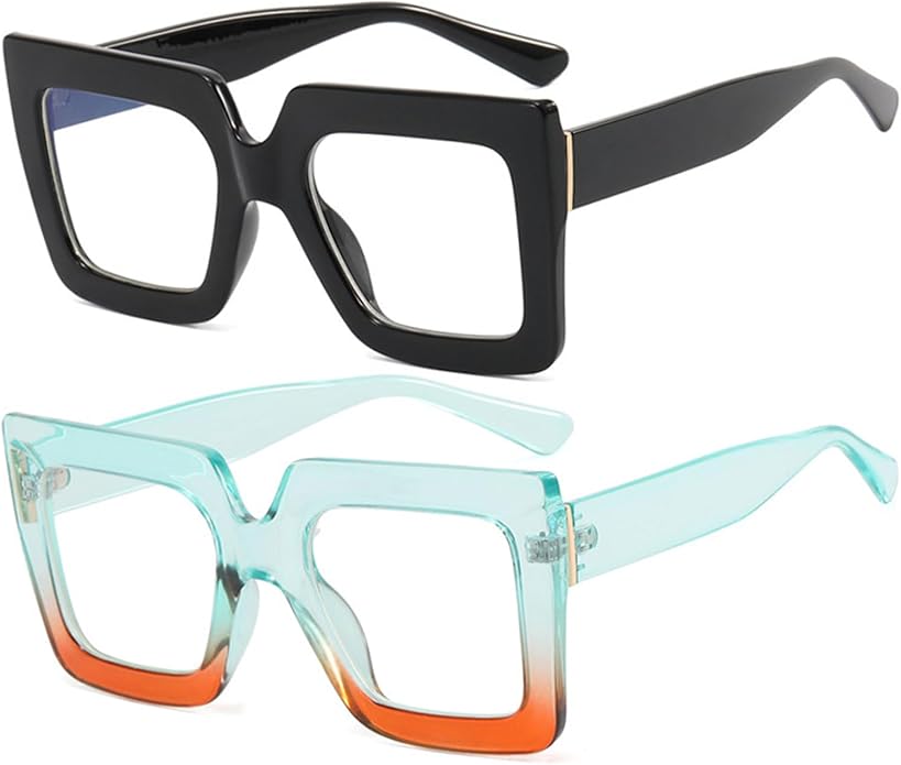 Onrtry Oversized Square Blue Light Glasses for Women Men Thick Frame Big Computer Eyewear Non-Prescription Eyeglasses