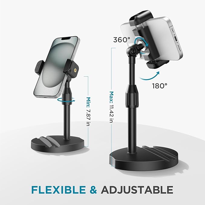 InnoGear Webcam Mount for Desk, Table Telescopic Webcam Stand with Phone Holder for Camera Webcam C922 C930e C920S C920 C615 C960 C920x BRIO 4K NexiGo N60, Right Light, GoPro with 1/4" Thread - Image 4
