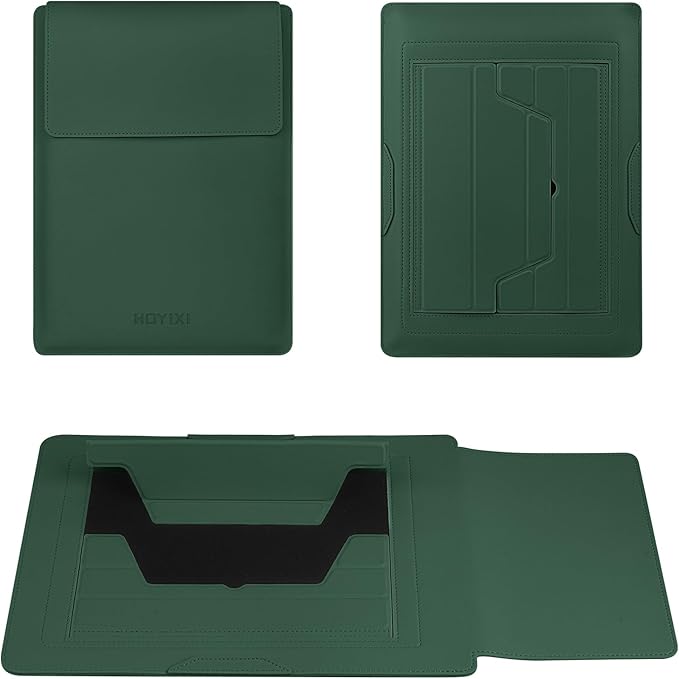 HoYiXi 13.3'' /13.6'' Laptop Sleeve Case PU Leather with Stand Compatible with MacBook Pro 14/MacBook Air 13(M1 M2)/ASUS Vivobook 14/Dell XPS 13/ASUS Matebook,13-14'' Laptop Bag,Dark Green