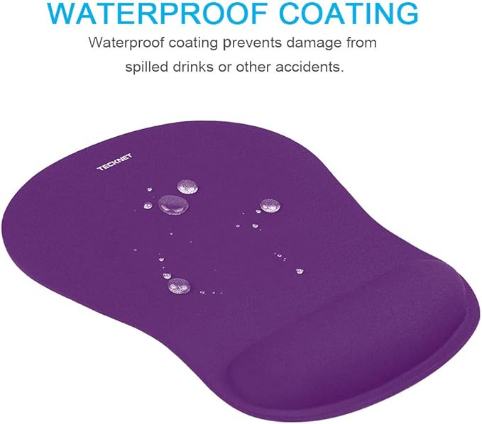 TECKNET Mouse Pad with Wrist Support, Ergonomic Gaming Mouse Pad Pain Relief, Portable Comfortable Mousepad for Computer, Laptop, Office, Home and Travel, Non-Slip Base, Waterproof Surface, Purple