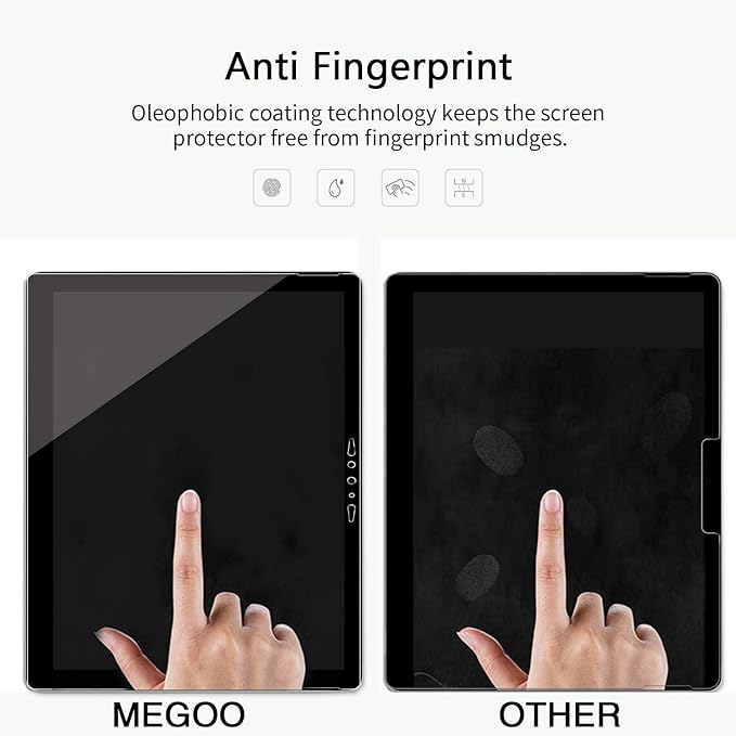 Megoo Screen Protector (2 Pack) for Microsoft Surface Go 4/3/2/1, 9H Tempered Glass, Anti-Drop, Hydrophobic, Oleophobic, 24.1 x 17.1 cm, 10.5 inch, 2 Pieces