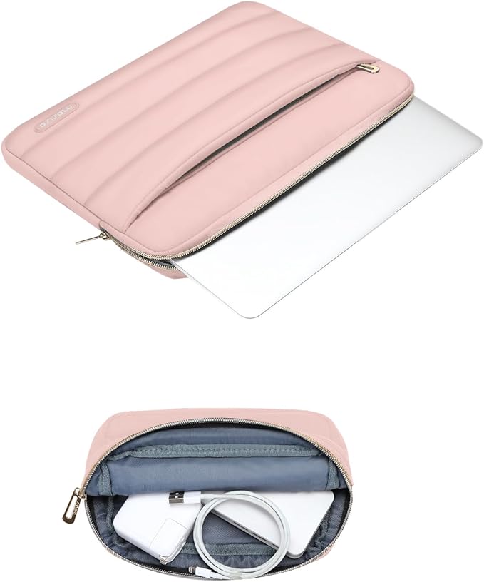 MOSISO Laptop Case 17.3 inch, 17-17.3 inch Puffy Laptop Sleeve Compatible with Dell XPS/HP Pavilion/Ideapad/Acer/Alienware/HP Omen Notebook Computer, Polyester Horizontal Bag with Small Case, Pink