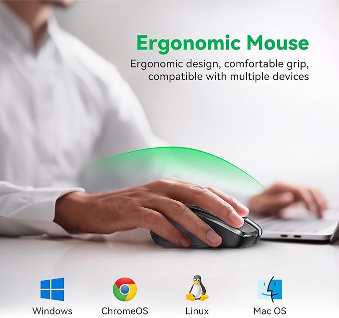 TechRise Bluetooth Mouse (BT5.0/3.0 & 2.4G) Rechargeable Wireless Mouse, 4800 DPI Optical Tracking, 6 Adjustable DPI, 2.4GHz with USB A Receiver, Quiet Clicks, Ergonomic Grips, 6 Buttons - Black