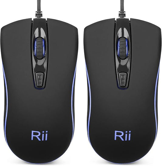 Rii Wired Mouse, Computer Mouse with Blue Backlit,Comfortable Grip Ergonomic Optical,USB Wired Mice Support Windows PC, Laptop,Desktop,Notebook,Chromebook (2PACK)