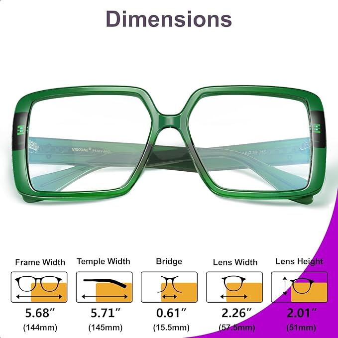 VISOONE Oversized TR90 Blue Light Blocking Glasses Fashion Accessories Non Prescription for Women Harvard