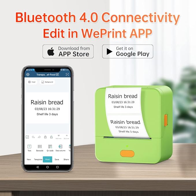 Label Maker Machine with Tape P1 2 Inch Thermal Portable Bluetooth Shipping Label Printer Sticker Maker Labeling Machine Home Office School Business Use Rechargeable Battery Included Green