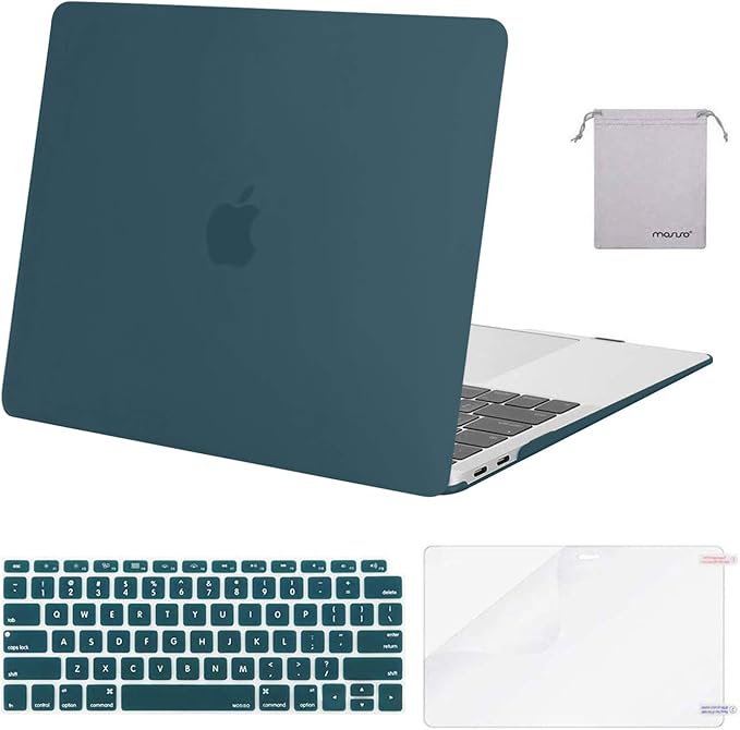 MOSISO Compatible with MacBook Air 13 inch Case M1 Chip 2021-2018 Release A2337 A2179 A1932, Plastic Hard Shell&Keyboard Cover&Screen Film&Storage Bag for MacBook Air 13.3 inch Case, Deep Teal