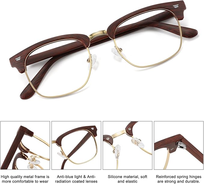 MEETSUN Blue Light Glasses Retro Half Frame Clear Lens - Anti-Eyestrain for Computer, Gaming & Phone Use | Women Men Fashion Bluelight Glasses(Tortoiseshell Frame+Brown Frame / 2 PACK)