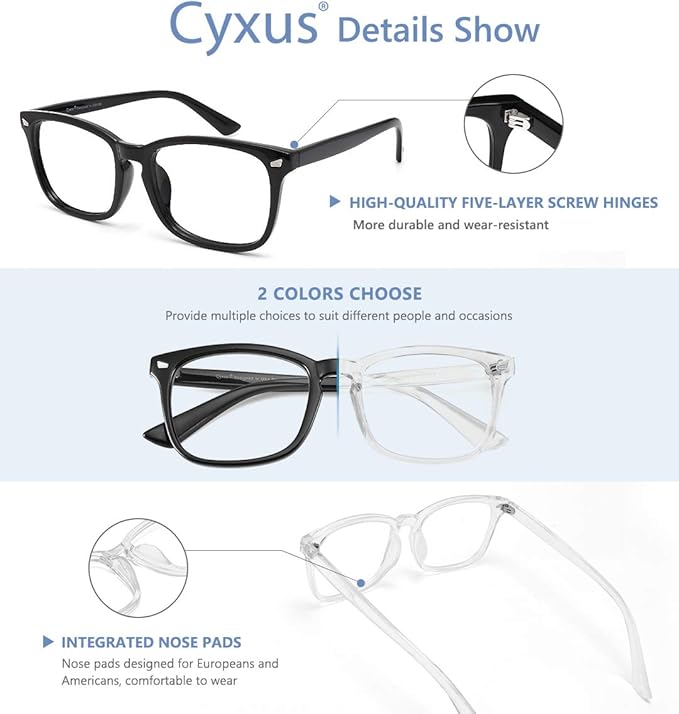 Cyxus Blue Light Glasses Men Women Reduce Eye Strain UV Blocking for Office Work Computer Screen 8082