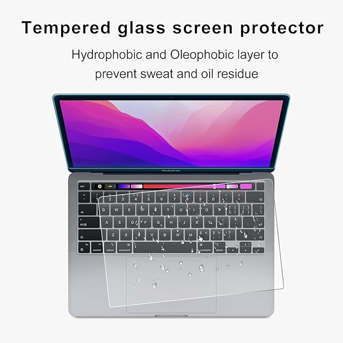 2Pack- 9H Hardness Tempered Glass Screen Protector for MacBook Pro 13" (M1/M2 2016-2022)/ MacBook Air 13 inch (M1 2018-2021), Bubble Free, Ultra Thin HD Transparency, Anti Scratch