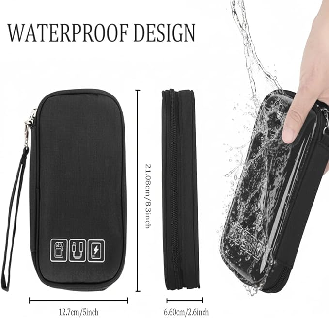 3Pcs Electronic Organizer Travel Case,Waterproof Cord Organizer Travel Cable Organizer Bag Portable Small Travel Tech Storage Pouch for Cord Charger Phone Earphone SD Card Cables Power Bank Card,Black
