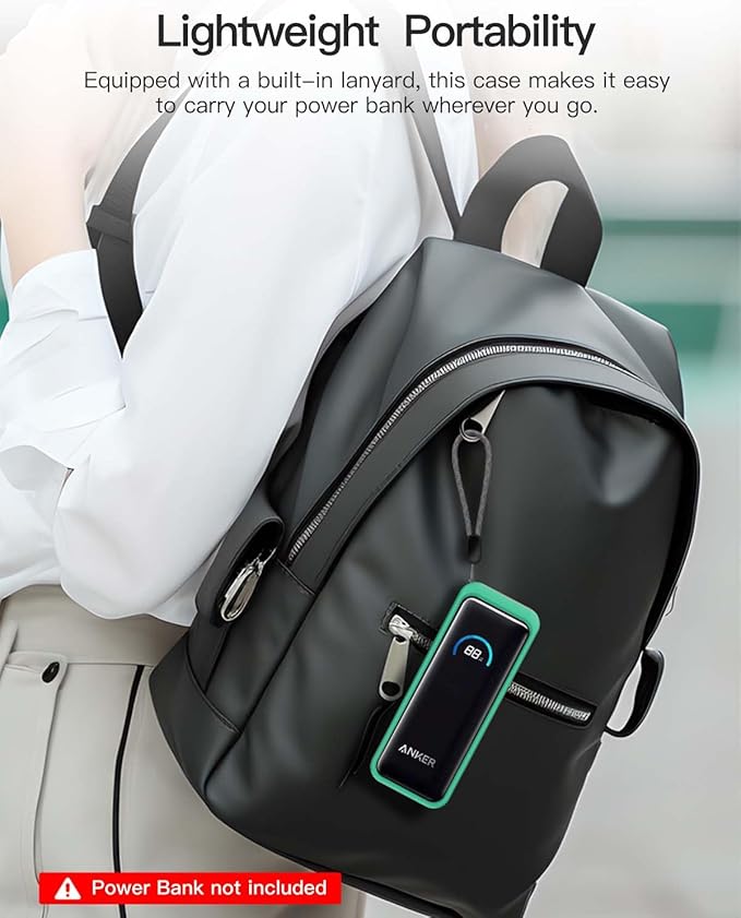 Silicone Case for Anker Prime Power Bank 9600mAh 65W, Full-Body Shockproof Cover with Scratch Protection, with Lanyard,Green