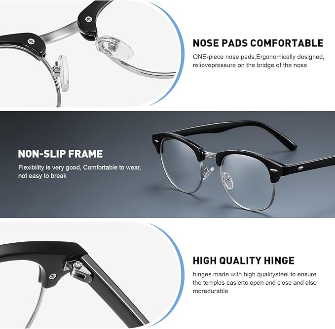 Blue Light Blocking Glasses Vintage Half Frame UV Clear Lens Anti Eyestrain Computer Gaming Glasses for Women Men(P56)