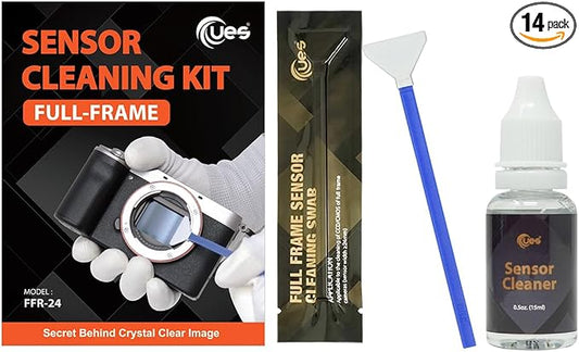 UES FFR24 Full Frame Camera Sensor Cleaning Kit: 14 x 24mm Sensor Cleaning Swabs and 15ml Sensor Cleaner Liquid Solution for Sony Nikon Canon Full-Frame DSLR & Mirrorless CMOS CCD by UES