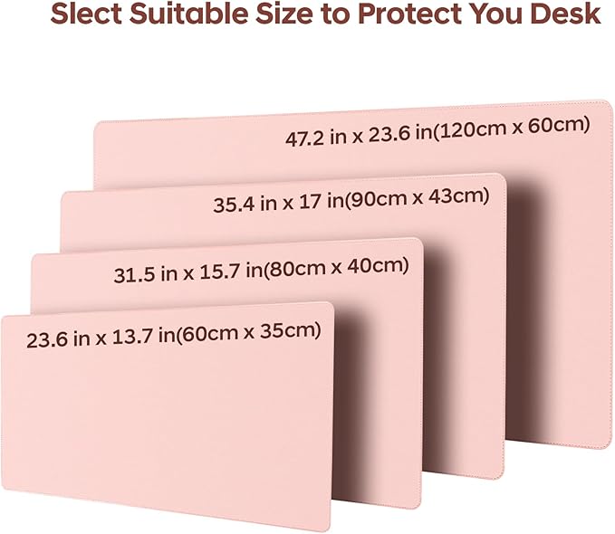 Leather Desk Pad Protector, Office Desk Mat, Large Mouse Pad, Non-Slip PU Leather Desk Blotter, Waterproof Computer Desk Writing Pad for Office and Home (Lighr Pink, 36" x 17")