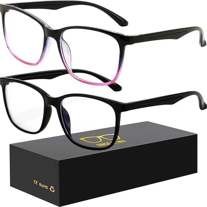Oilway Blue-Light Blocking Glasses Computer Reading/Gaming/TV/Phones Glasses Fashion Anti Eyestrain Glasses for Women Men（B1 Black + Black Violet）