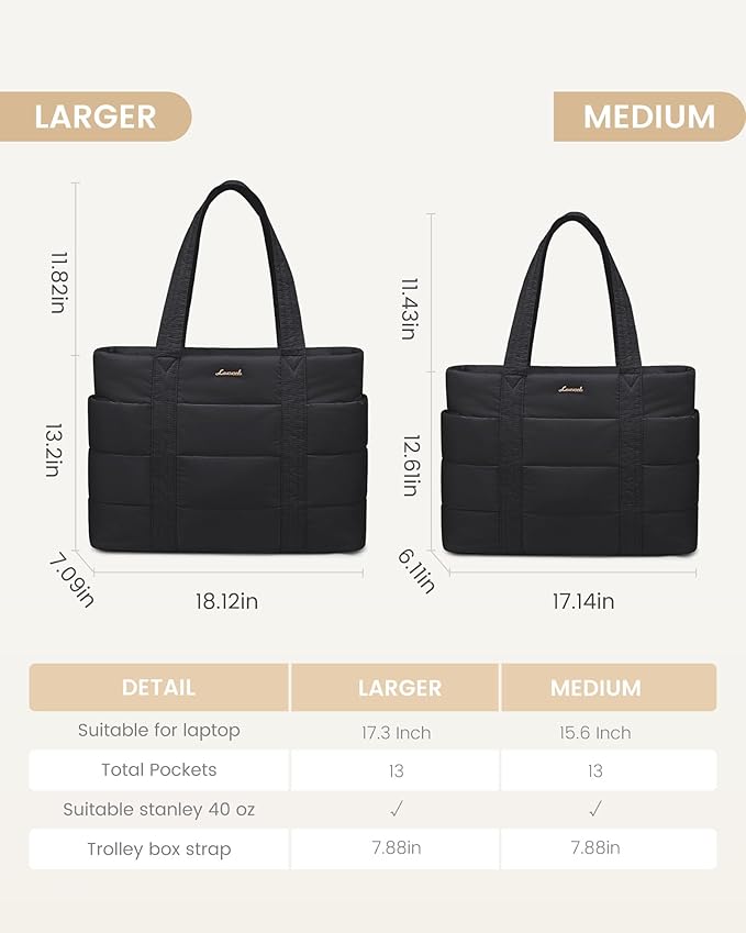 LOVEVOOK Tote Bag for Women, Large Puffer Work Tote Bag for 17.3 Inch Laptop, Lightweight Travel Bag with Zipper Gifts for Women