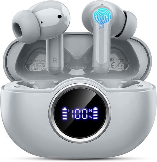 Wireless Earbuds, 2026 Bluetooth 5.4 Headphones 3D Bass Hi-Fi Stereo Ear Buds, 4 ENC Noise Cancelling Mic, 40Hrs USB-C in-Ear Earphones, IP7 Waterproof Workout Sport for Laptop Pad Android iOS, Grey