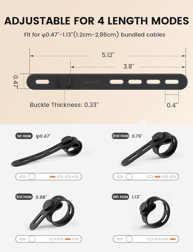 Lamicall 20Pack Silicone Cable Ties, Office Desk Organizer Accessories, Reusable Wire Ties Management with Lock Buckle, Adjustable Charger Cable Strap, Electrical Cord Keeper for Travel Essentials - Image 5