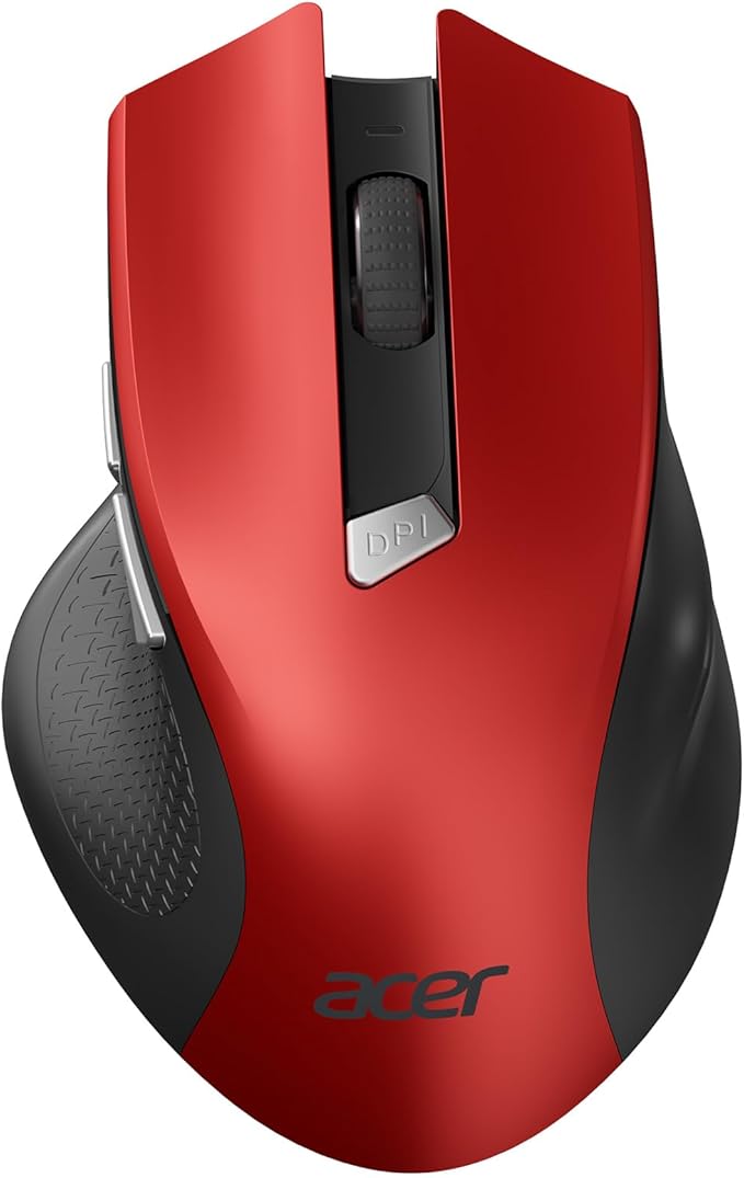acer Wireless Mouse for Laptop, 2.4GHz Computer Mouse 3 Adjustable DPI Office Cordless USB Mice with USBA Receiver, 6 Buttons, 1600 DPI, Medium to Large Sized Hands (Red)