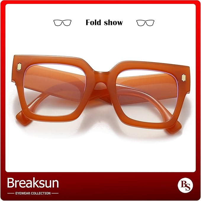 Breaksun Fashion Oversized Blue Light Blocking Glasses for Women Men Trendy Big Square Frame Computer Eyeglasses