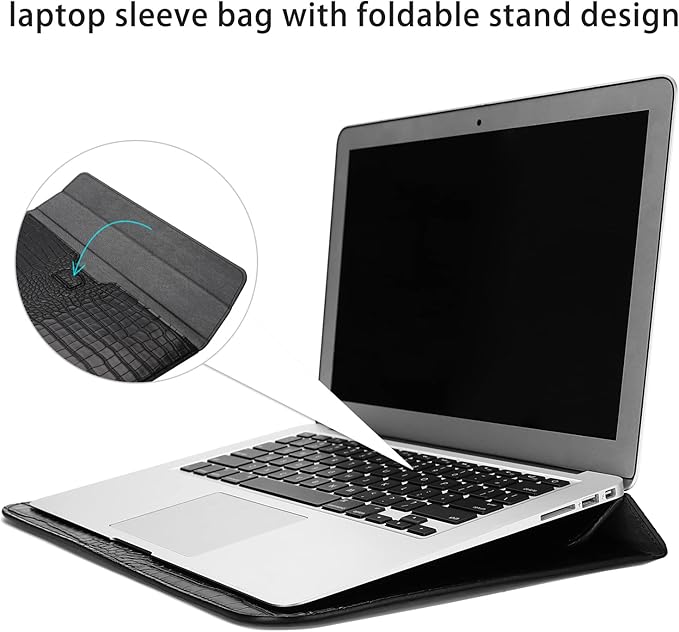 MOSISO Laptop Case 13.3 inch, 13-13.3 inch Laptop Sleeve Compatible with MacBook Air/Pro 13 / Pro 14, HP Dell ASUS Lenovo Notebook, Crocodile Grain PU Leather Flap Case Bag, Black