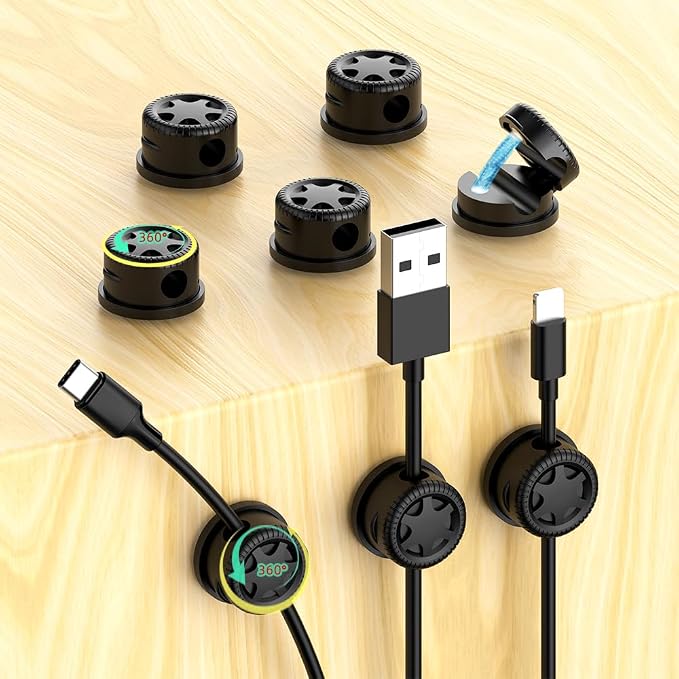 11PCS Cable Management Cord Holder Organizer, Magnetic Cable Clips Adhesive Wire Keeper, Under Desk for Bedside Nightstand Table Desktop USB Wall Car Office Workspace Accessories (Black) - Image 2