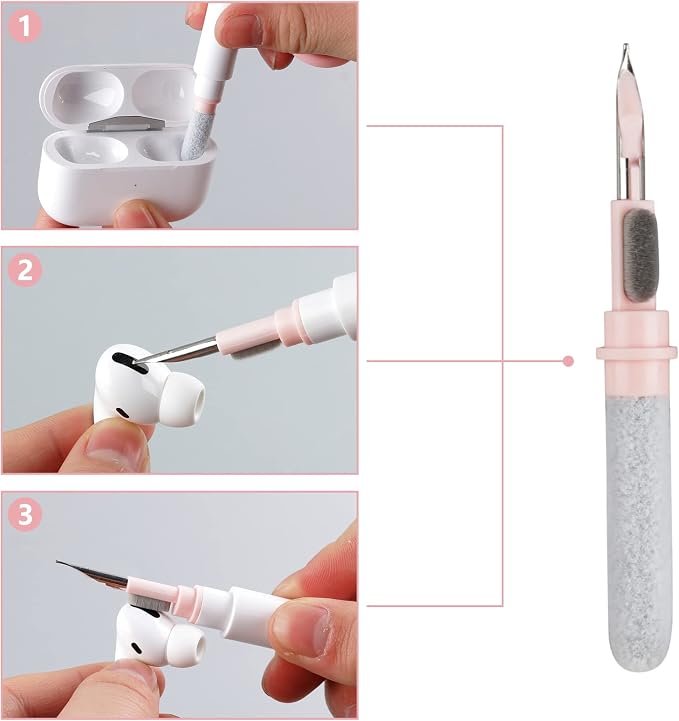 Soft Brush Keyboard Cleaner, Computer Cleaning Tool Kit, 7 in 1 Multipurpose Corner Slit Duster Keycap Puller and Soft Microfiber Brush for Bluetooth Headset Lego Airpods Laptop Camera Lens (Pink) - Image 4